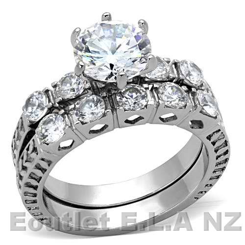 2.9CT SOLITAIRE PLUS STAINLESS STEEL WEDDING SET-4 sizes